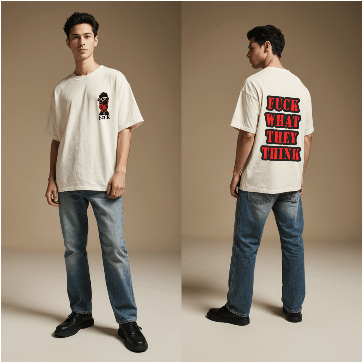 Off-white Oversized “Fuck What They Think” T-Shirt — Bold Back Print
